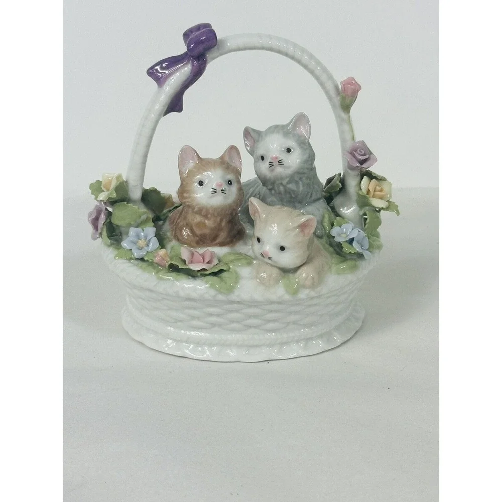 2005 Royal Albert 3 Kittens In A Basket Plays Fur Elise No‎ Defects